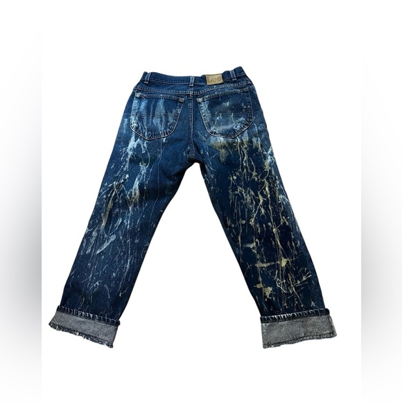Thrashed Bleach 90s Vintage Lee Jeans 27” High Waisted Bootcut Dark Wash Denim - Picture 7 of 15